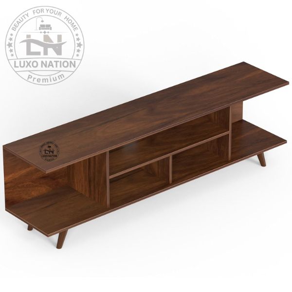 Designer TV Stand with Multi-Shelf Storage – Brown Maple Look